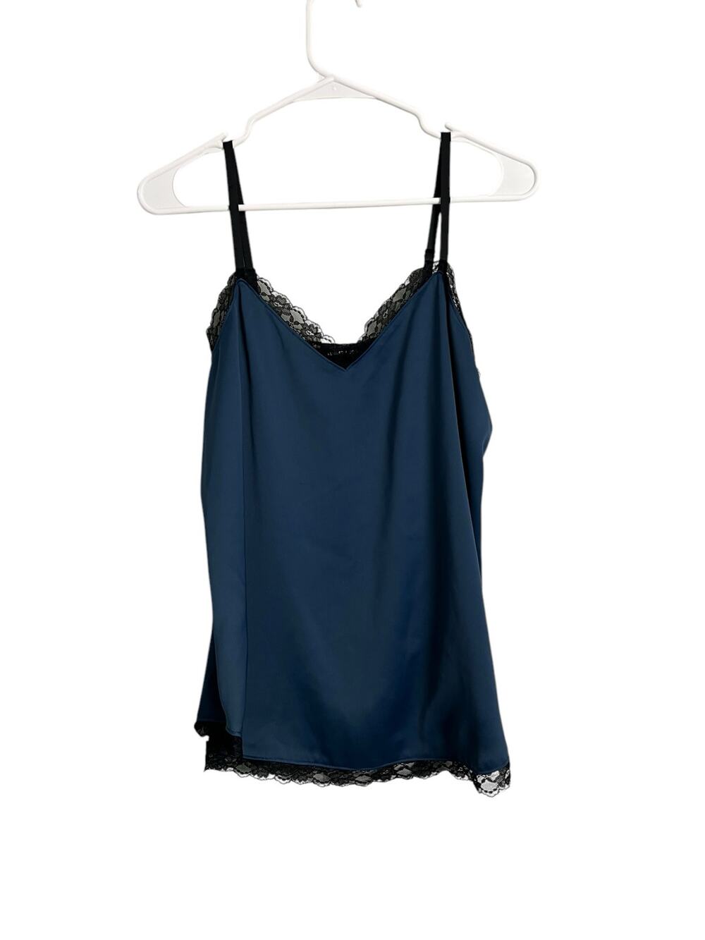 Kenneth Cole Camisole Blue Satin Black Lace Coquette S Small